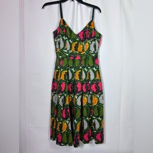 Vtg Moda International Dress 8 Tropical Print Fit & Flare Sundress Boho Bright